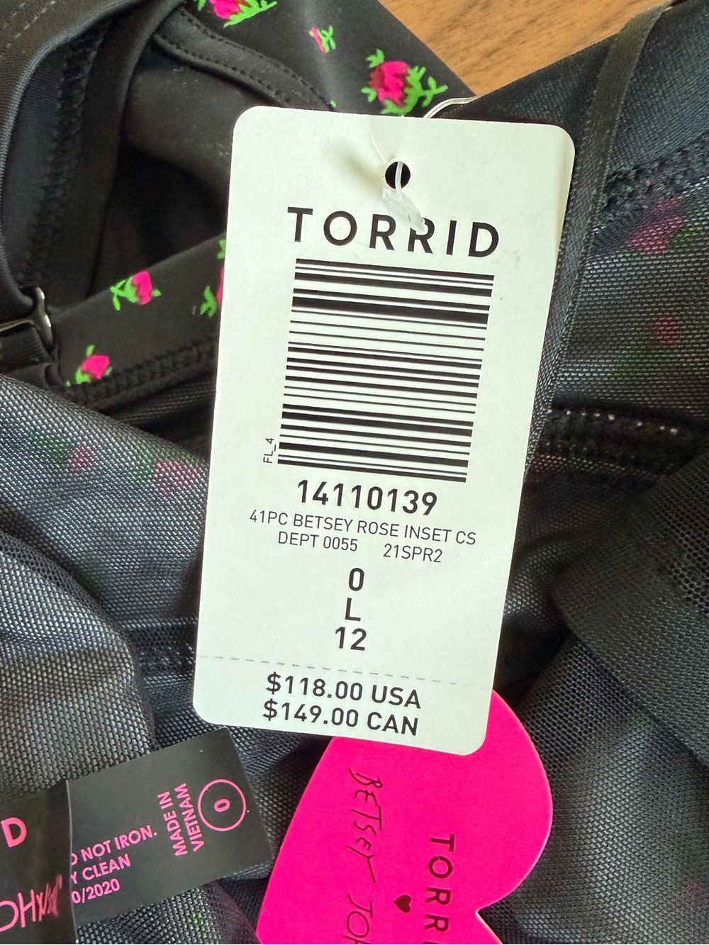 NWT Torrid x Betsy Johnson Black Pink Rose Swimsuit Sz 12 / L Whimsigoth Floral - Picture 4 of 16